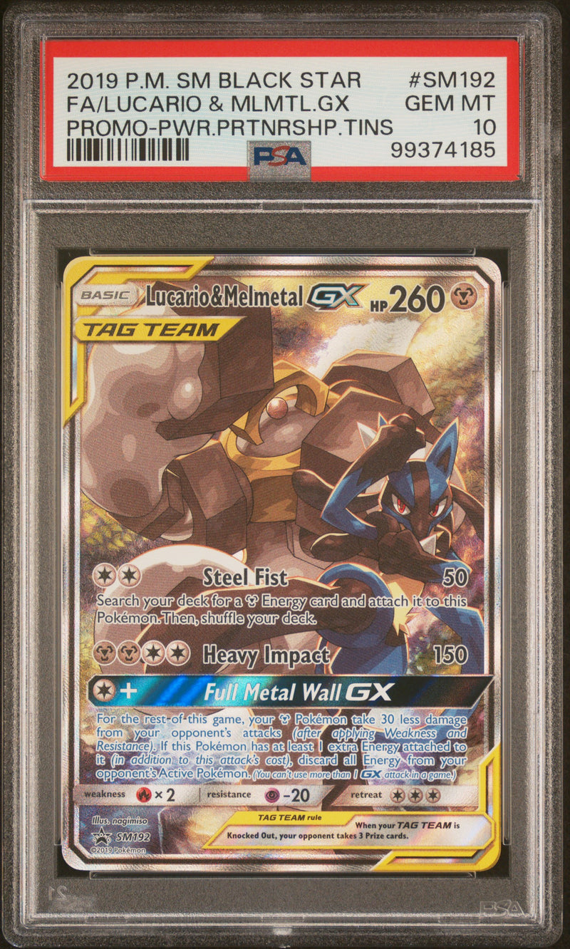 Load image into Gallery viewer, 2019 POKEMON SM BLACK STAR PROMO #SM192 FA/LUCARIO &amp; MLMTL.GX PROMO-PWR.PRTNRSHP.TINS

