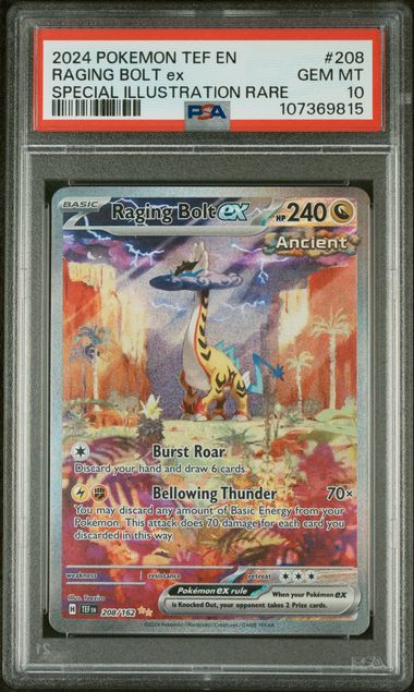 Load image into Gallery viewer, 2024 Pokémon Temporal Forces #208 Raging Bolt EX Special Illustration Rare PSA 10
