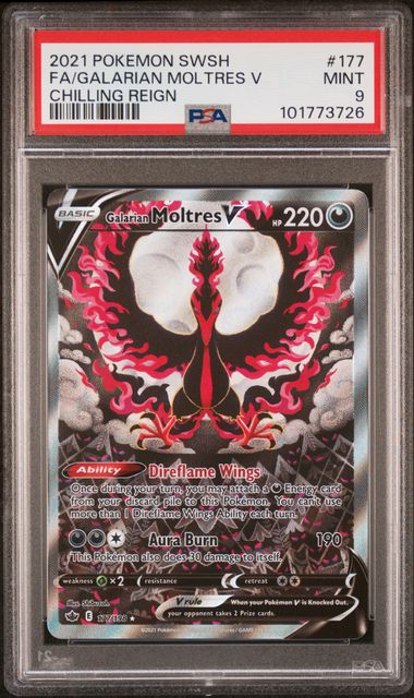 2021 Pokémon Sword & Shield Chilling Reign #177 Galarian Moltres V Full Art PSA 9