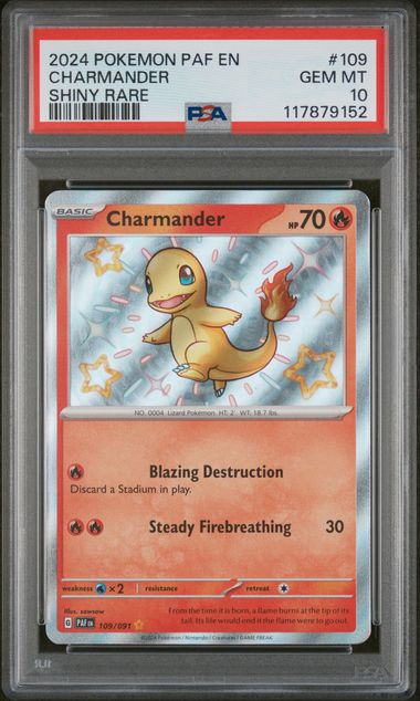 2024 Pokémon Paldean Fates #109 Charmander Shiny Rare PSA 10