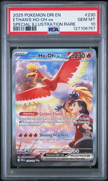 2025 Pokémon Destined Rivals #230 Ethan's Ho-Oh EX Special Illustration Rare PSA 10