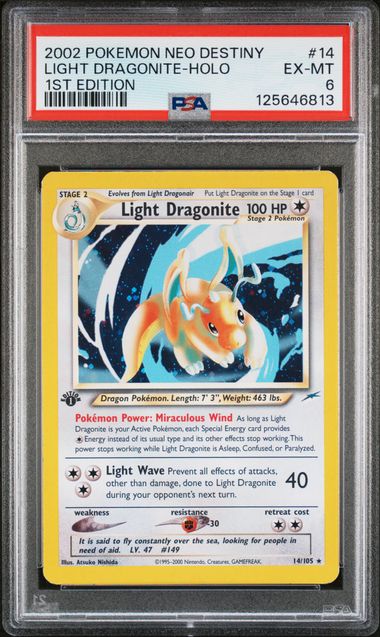 Load image into Gallery viewer, 2002 Pokémon Neo Destiny #14 Light Dragonite Holo 1st Edition PSA 6
