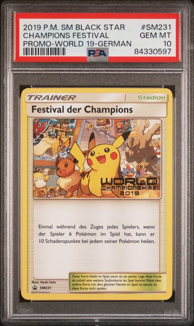 2019 Pokémon World Championships Promo SM231 Champions Festival - German PSA 10