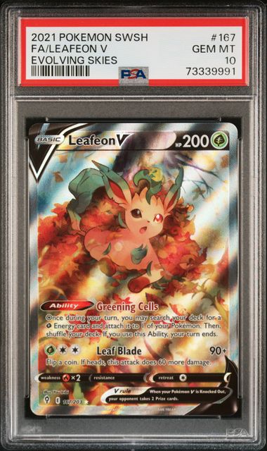 2021 Pokémon Sword & Shield Evolving Skies #167 Leafeon V Full Art PSA 10