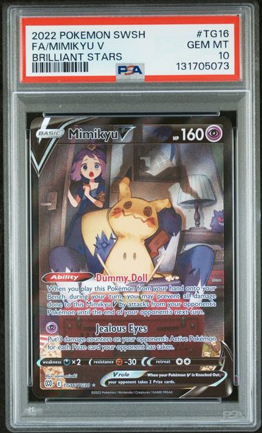 2022 Pokémon Sword & Shield Brilliant Stars #TG16 Mimikyu V Full Art PSA 10