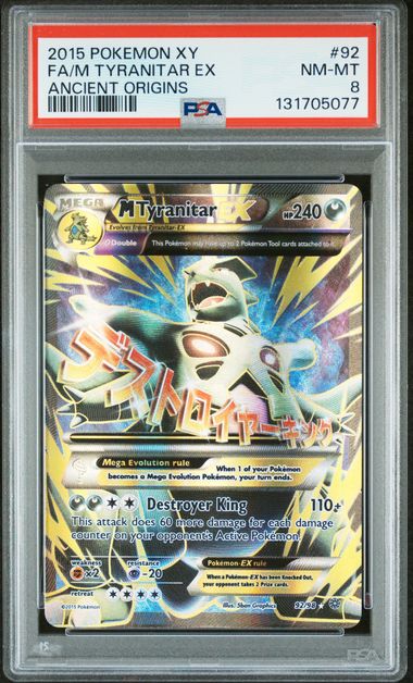2015 Pokémon XY Ancient Origins #92 Tyranitar EX Full Art PSA 8