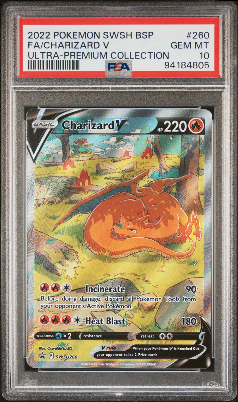 Load image into Gallery viewer, 2022 POKEMON SWSH BLACK STAR PROMO #260 FA/CHARIZARD V ULTRA-PREMIUM COLLECTION
